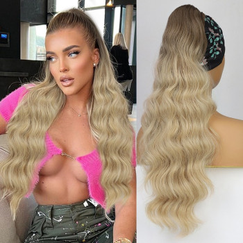 Coada de Par cu snur Ombre Saten Foarte Deschis/ Blond natural, 70 cm